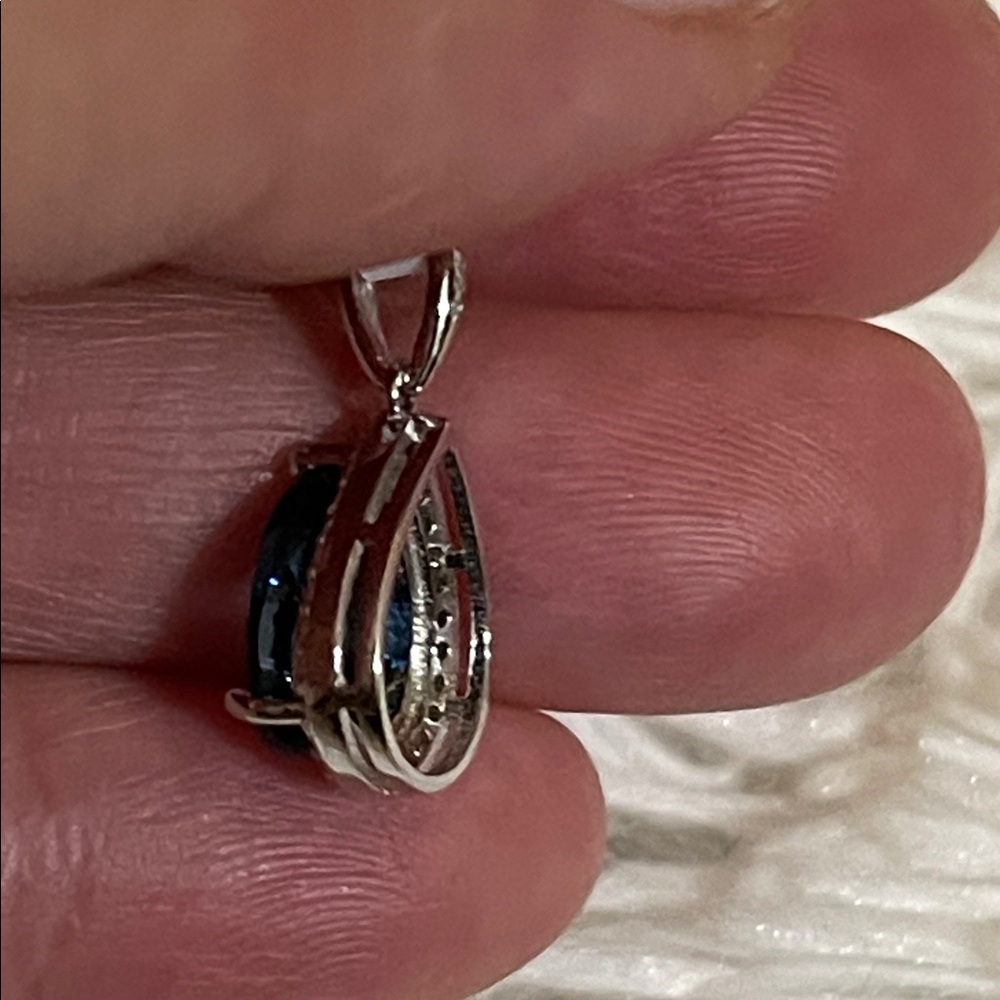 NWT Natural London Blue Topaz Teardrop 10X8mm  Pendant with CZ Accents - Picture 7 of 9